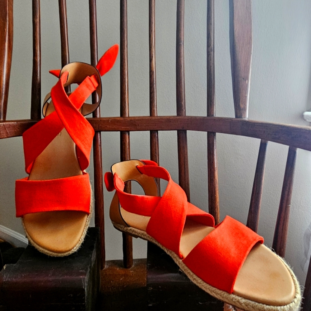 SeaVees Vibrant Orange Cloth Ankle Wrap Sandals. Sz 9